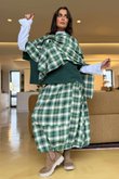 Roberta Plaid Brushed Cotton Balloon Hem Skirt Clover